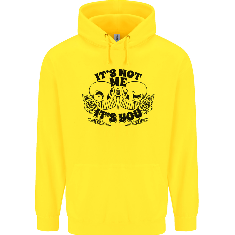 It's Not Me Anti Valentines Singles Day Skull Childrens Kids Hoodie Yellow