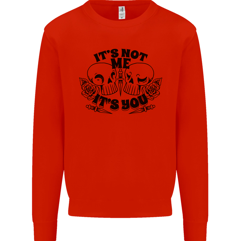 It's Not Me Anti Valentines Singles Day Skull Kids Sweatshirt Jumper Bright Red