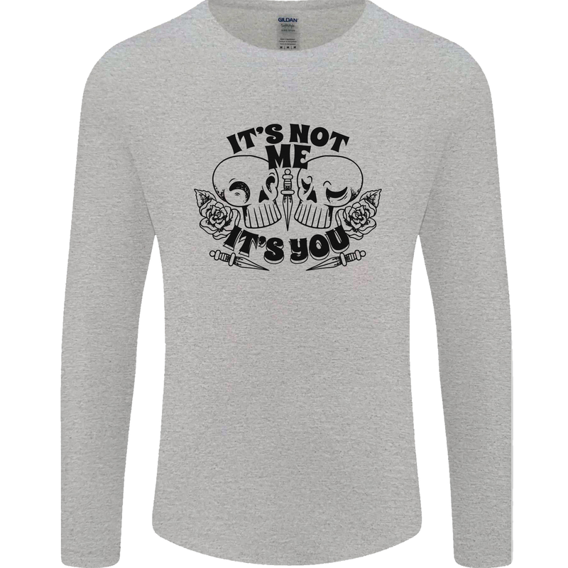 It's Not Me Anti Valentines Singles Day Skull Mens Long Sleeve T-Shirt Sports Grey