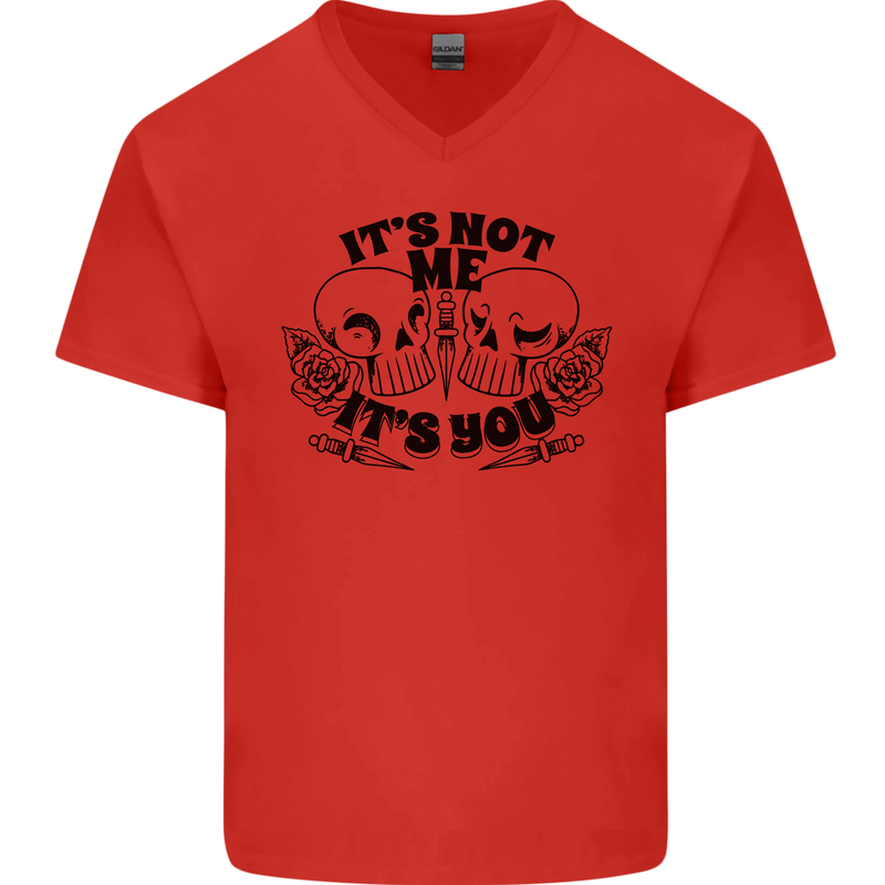 It's Not Me Anti Valentines Singles Day Skull Mens V-Neck Cotton T-Shirt Red