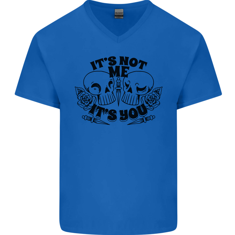 It's Not Me Anti Valentines Singles Day Skull Mens V-Neck Cotton T-Shirt Royal Blue