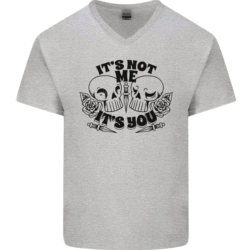 It's Not Me Anti Valentines Singles Day Skull Mens V-Neck Cotton T-Shirt Sports Grey