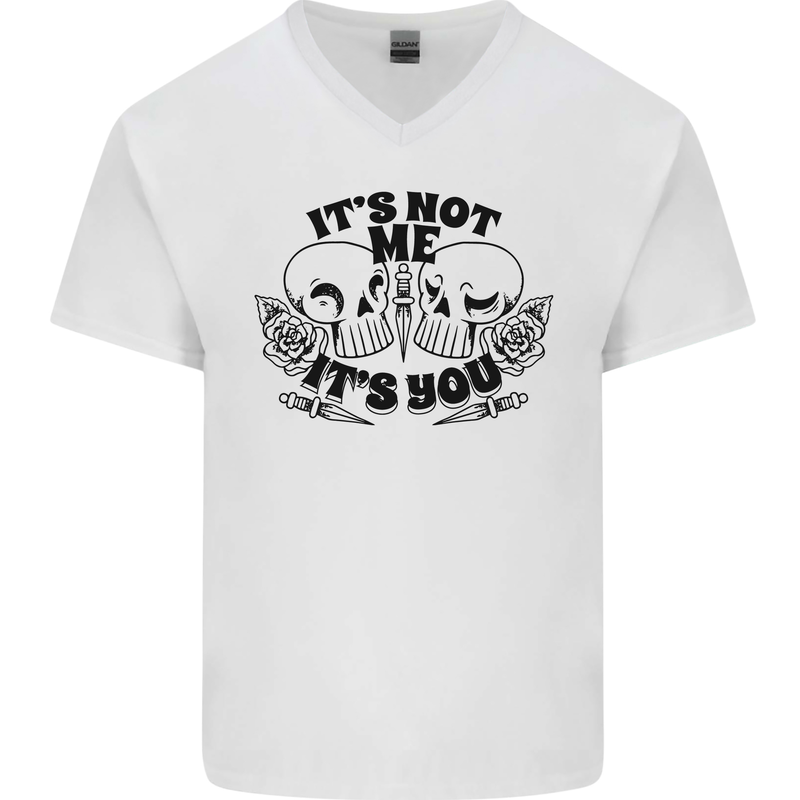 It's Not Me Anti Valentines Singles Day Skull Mens V-Neck Cotton T-Shirt White