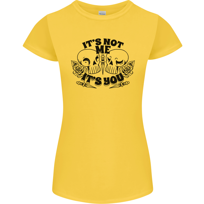 It's Not Me Anti Valentines Singles Day Skull Womens Petite Cut T-Shirt Yellow