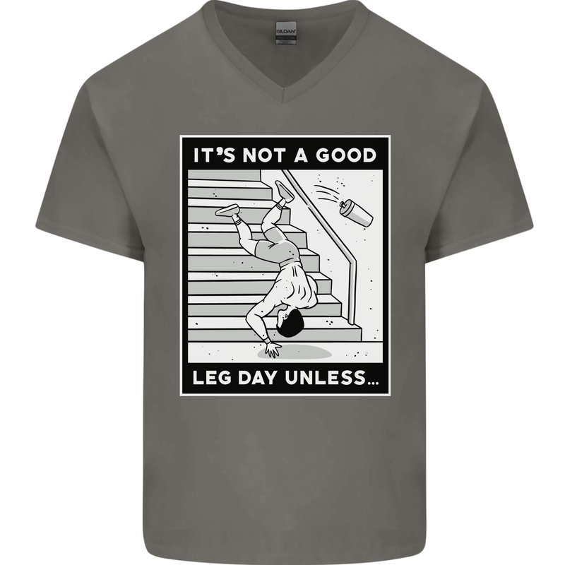 It's Not a Good Leg Day Funny Gym Bodybuilding Mens V-Neck Cotton T-Shirt Charcoal