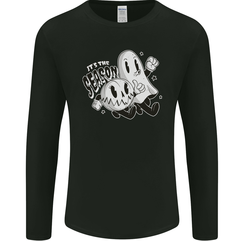 It's the Season Halloween Ghost & Pumpkin Mens Long Sleeve T-Shirt Black
