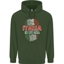 Italia in My DNA Italy Flag Football Rugby Childrens Kids Hoodie Forest Green