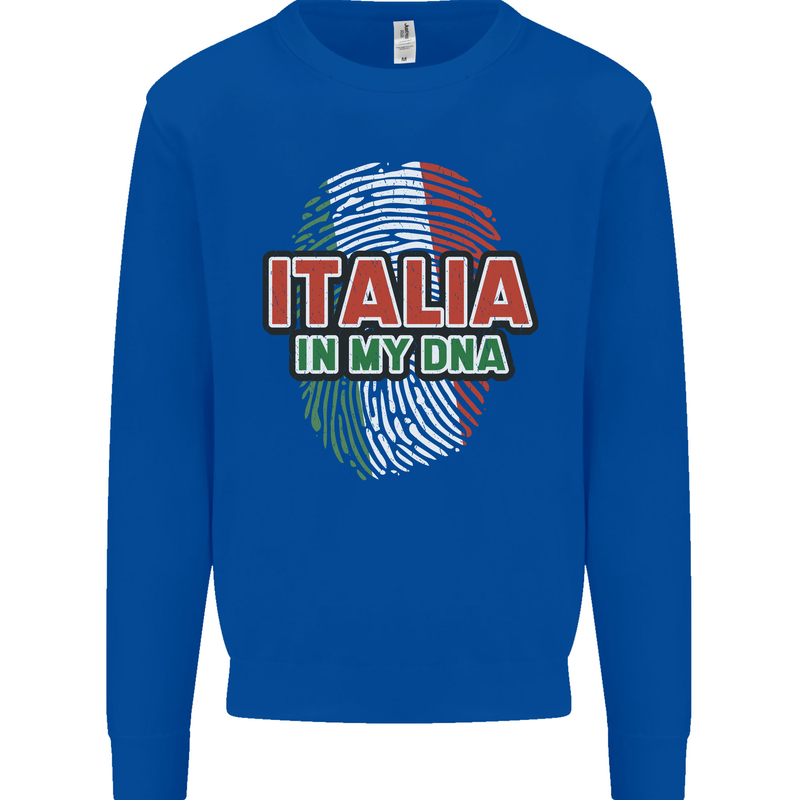 Italia in My DNA Italy Flag Football Rugby Kids Sweatshirt Jumper Royal Blue