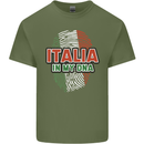 Italia in My DNA Italy Flag Football Rugby Mens Cotton T-Shirt Tee Top Military Green