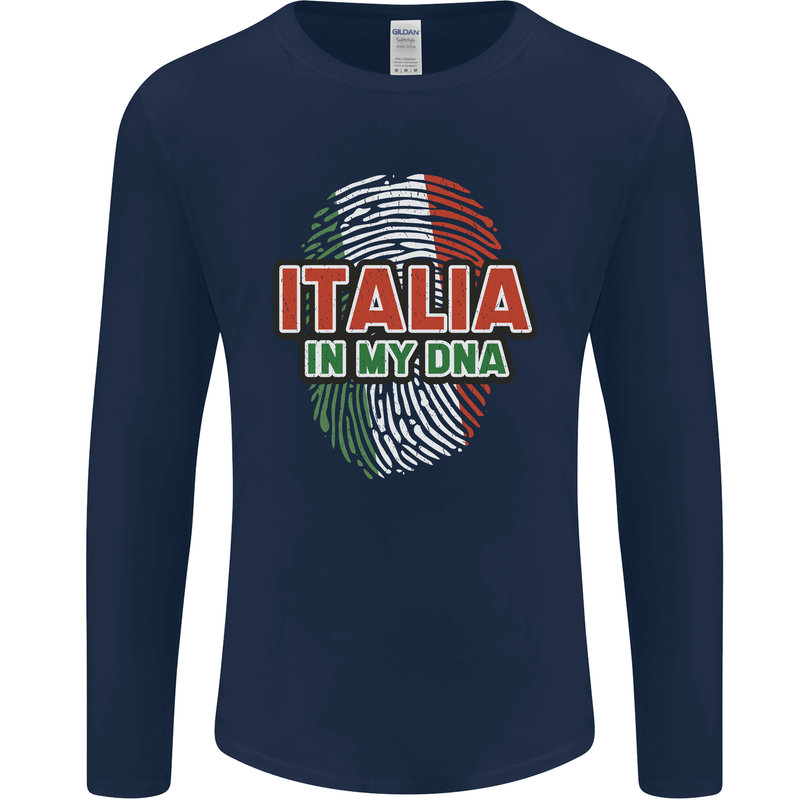 Italia in My DNA Italy Flag Football Rugby Mens Long Sleeve T-Shirt Navy Blue