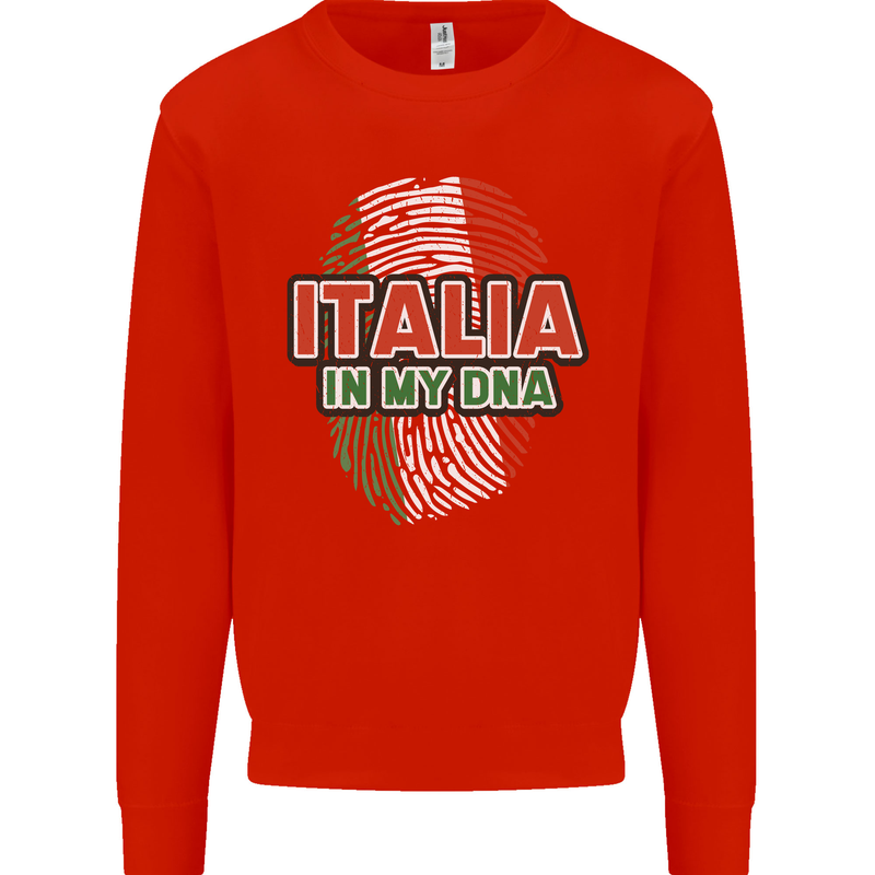 Italia in My DNA Italy Flag Football Rugby Mens Sweatshirt Jumper Bright Red