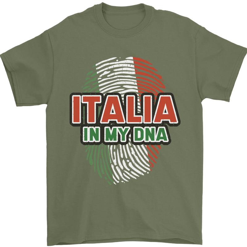Italia in My DNA Italy Flag Football Rugby Mens T-Shirt 100% Cotton Military Green