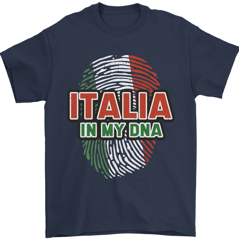 Italia in My DNA Italy Flag Football Rugby Mens T-Shirt 100% Cotton Navy Blue