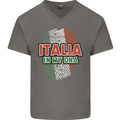 Italia in My DNA Italy Flag Football Rugby Mens V-Neck Cotton T-Shirt Charcoal