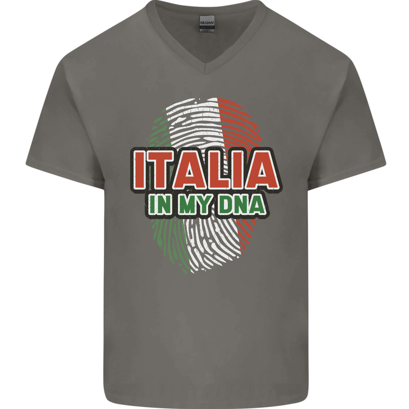 Italia in My DNA Italy Flag Football Rugby Mens V-Neck Cotton T-Shirt Charcoal