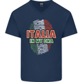Italia in My DNA Italy Flag Football Rugby Mens V-Neck Cotton T-Shirt Navy Blue