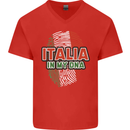 Italia in My DNA Italy Flag Football Rugby Mens V-Neck Cotton T-Shirt Red