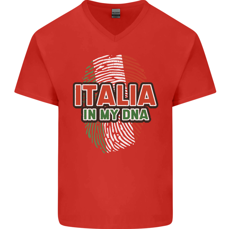 Italia in My DNA Italy Flag Football Rugby Mens V-Neck Cotton T-Shirt Red