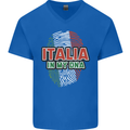 Italia in My DNA Italy Flag Football Rugby Mens V-Neck Cotton T-Shirt Royal Blue