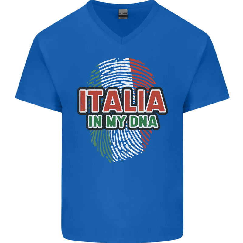 Italia in My DNA Italy Flag Football Rugby Mens V-Neck Cotton T-Shirt Royal Blue
