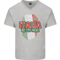 Italia in My DNA Italy Flag Football Rugby Mens V-Neck Cotton T-Shirt Sports Grey