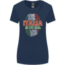 Italia in My DNA Italy Flag Football Rugby Womens Wider Cut T-Shirt Navy Blue