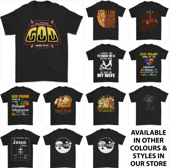 a group of t - shirts with different designs on them