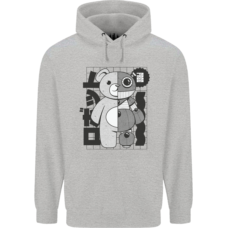 Japan Robot Teddy Bear Japanese Mens 80% Cotton Hoodie Sports Grey