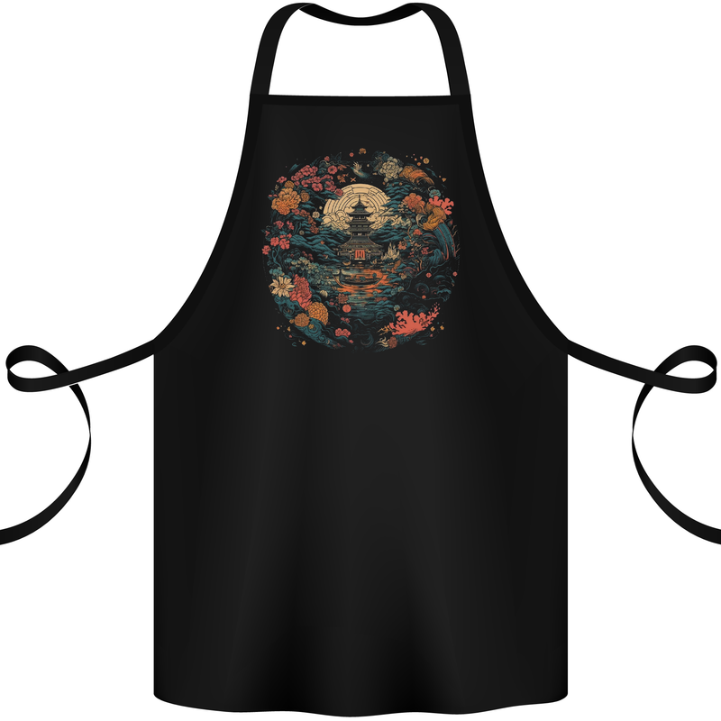 Japanese Fantasy Garden Japan Cotton Apron 100% Organic Black