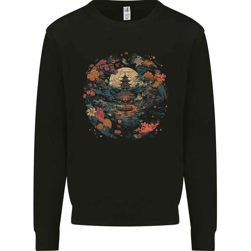 Japanese Fantasy Garden Japan Kids Sweatshirt Jumper Black