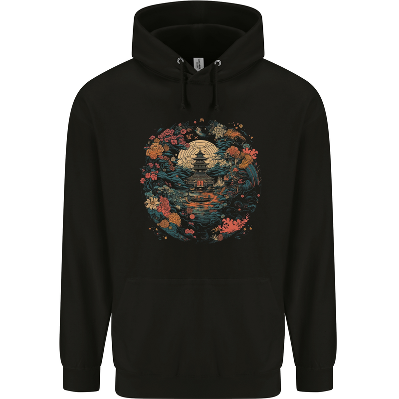 Japanese Fantasy Garden Japan Mens 80% Cotton Hoodie Black