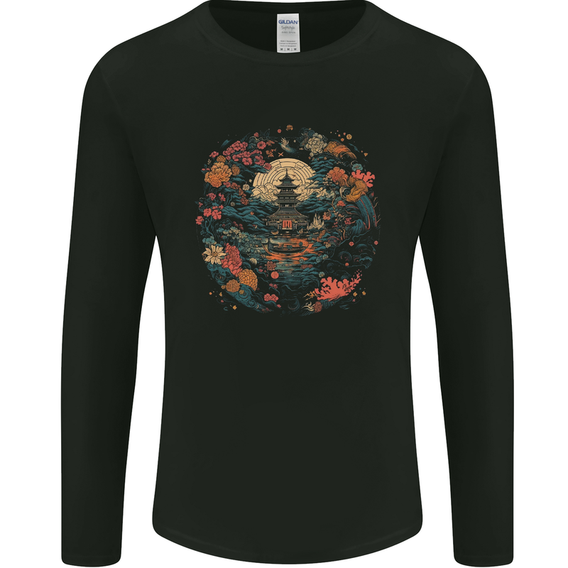 Japanese Fantasy Garden Japan Mens Long Sleeve T-Shirt Black