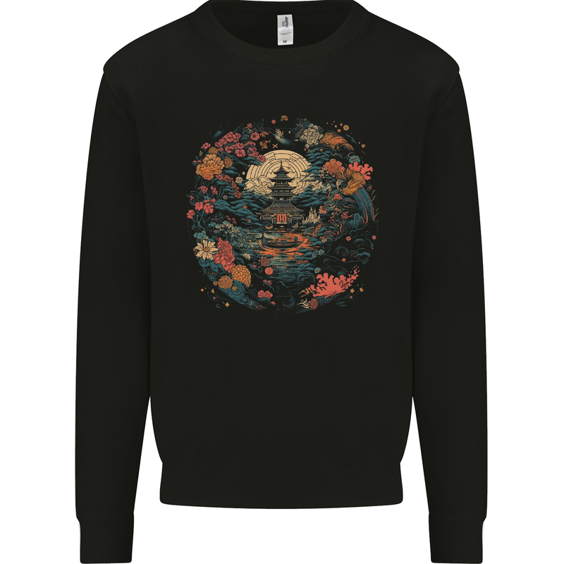 Japanese Fantasy Garden Japan Mens Sweatshirt Jumper Black