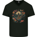 Japanese Fantasy Garden Japan Mens V-Neck Cotton T-Shirt Black