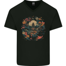 Japanese Fantasy Garden Japan Mens V-Neck Cotton T-Shirt Black
