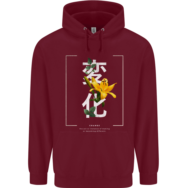 Japanese Flowers Quote Japan Change Childrens Kids Hoodie Maroon