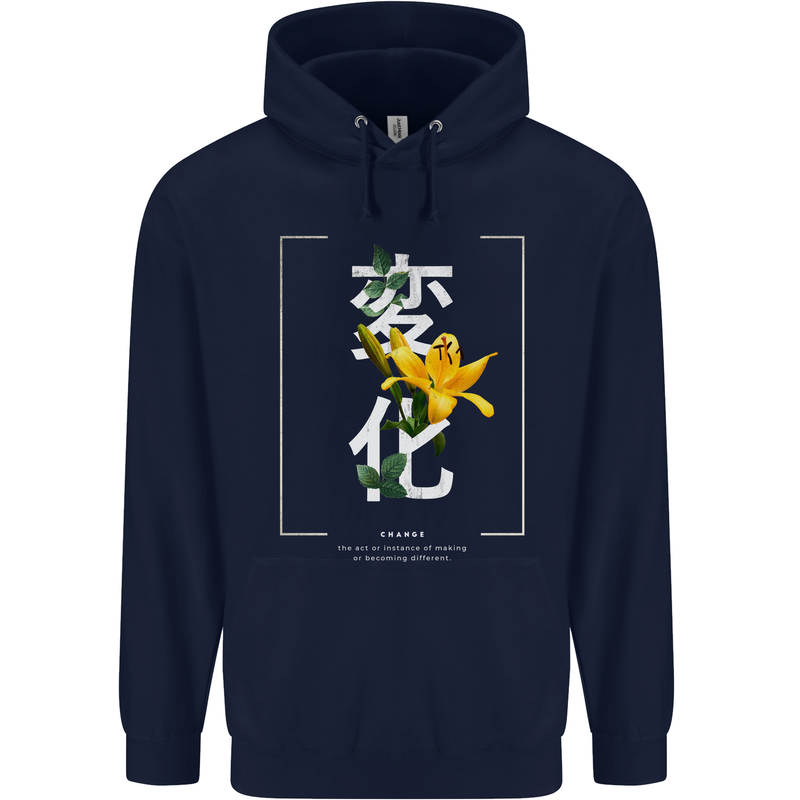 Japanese Flowers Quote Japan Change Childrens Kids Hoodie Navy Blue