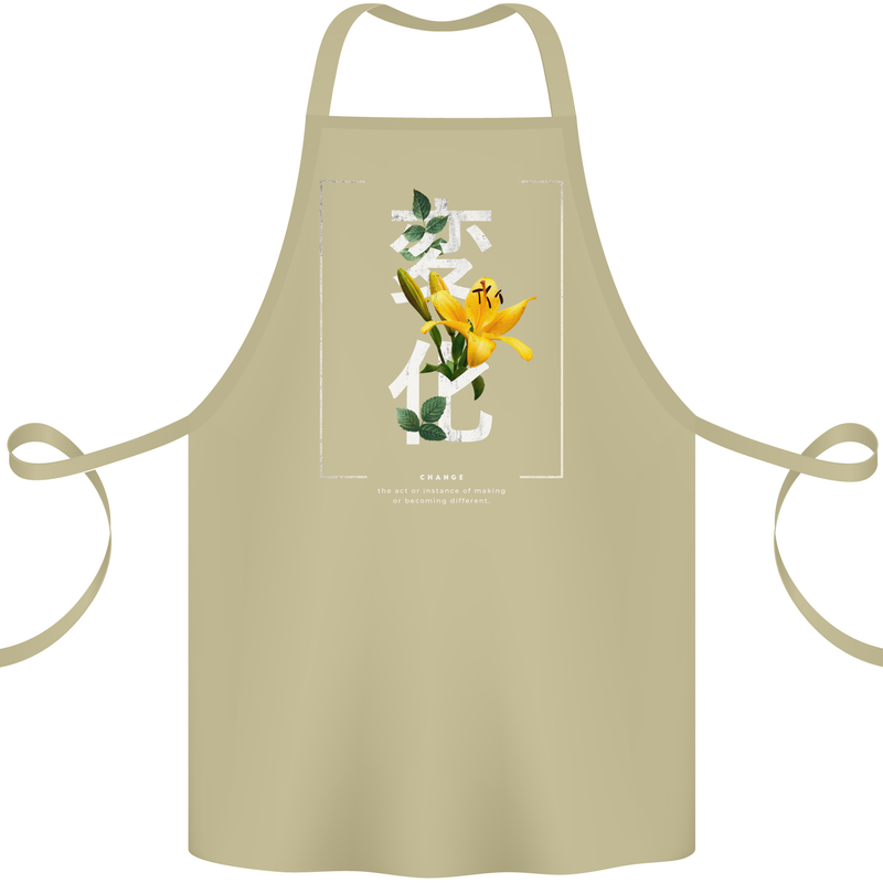 Japanese Flowers Quote Japan Change Cotton Apron 100% Organic Khaki