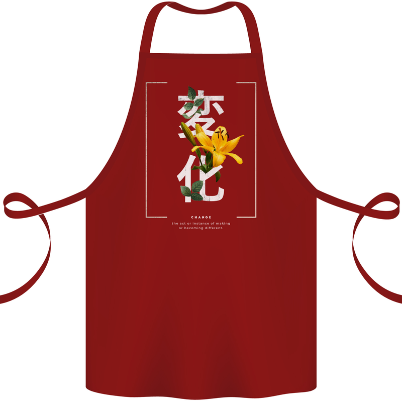 Japanese Flowers Quote Japan Change Cotton Apron 100% Organic Maroon