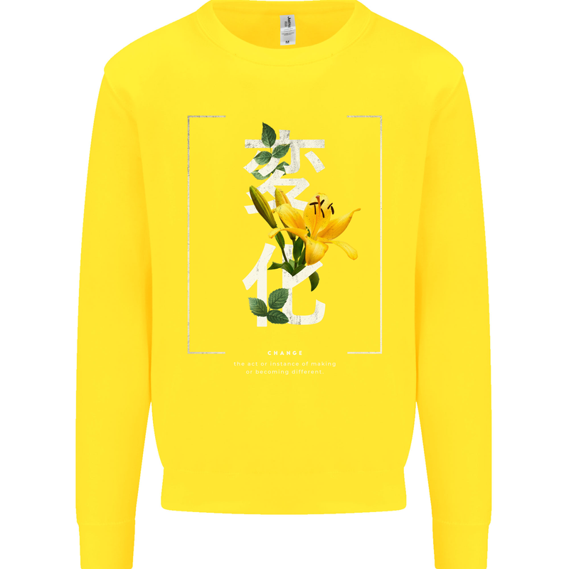 Japanese Flowers Quote Japan Change Kids Sweatshirt Jumper Yellow