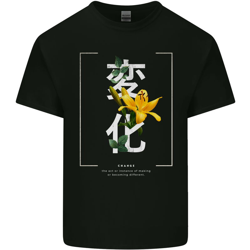 Japanese Flowers Quote Japan Change Mens Cotton T-Shirt Tee Top Black