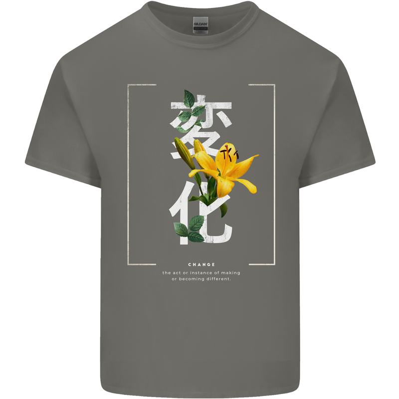 Japanese Flowers Quote Japan Change Mens Cotton T-Shirt Tee Top Charcoal