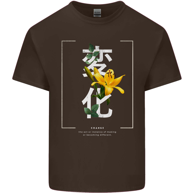 Japanese Flowers Quote Japan Change Mens Cotton T-Shirt Tee Top Dark Chocolate