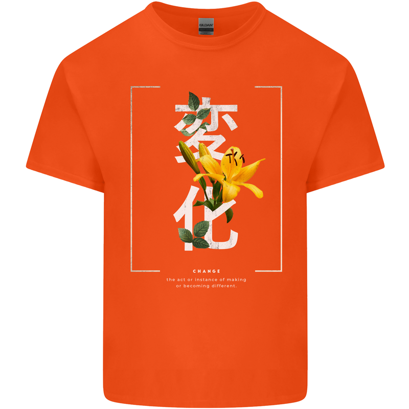 Japanese Flowers Quote Japan Change Mens Cotton T-Shirt Tee Top Orange