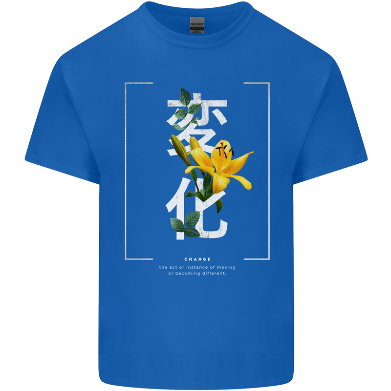 Japanese Flowers Quote Japan Change Mens Cotton T-Shirt Tee Top Royal Blue