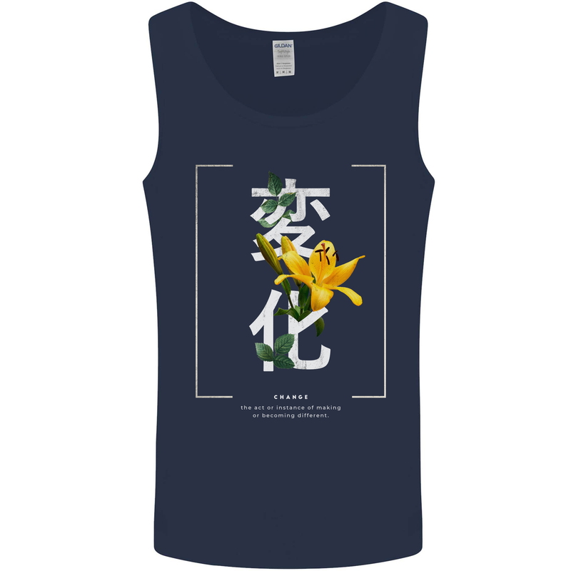 Japanese Flowers Quote Japan Change Mens Vest Tank Top Navy Blue