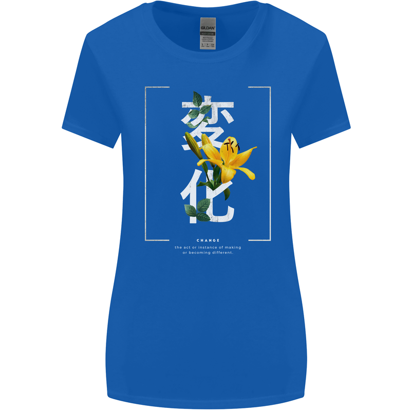Japanese Flowers Quote Japan Change Womens Wider Cut T-Shirt Royal Blue