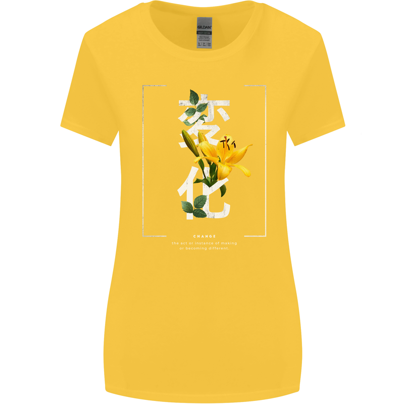 Japanese Flowers Quote Japan Change Womens Wider Cut T-Shirt Yellow