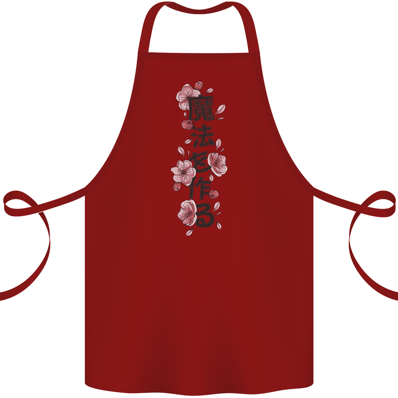 Japanese Flowers Quote Japan Cotton Apron 100% Organic Maroon