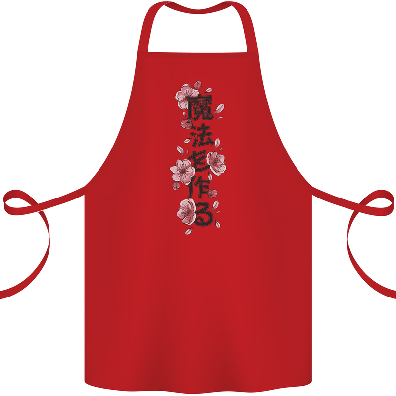 Japanese Flowers Quote Japan Cotton Apron 100% Organic Red